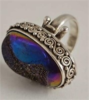 Sterling Silver & Purple Blue Druzy Ring