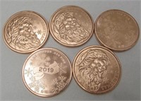 5 Copper Rounds 1oz each