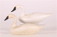 Lot of 2 Miniature Swans by Unknown Carver, Solid