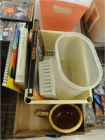 storage containers, bowl, 2 books