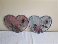 2 heart shaped, stained glass hangings