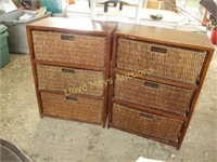 Pair of 3 Drawer Wicker & Wood Storage Chests