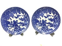 2 Marked Japanese Arita Blue & White Chargers