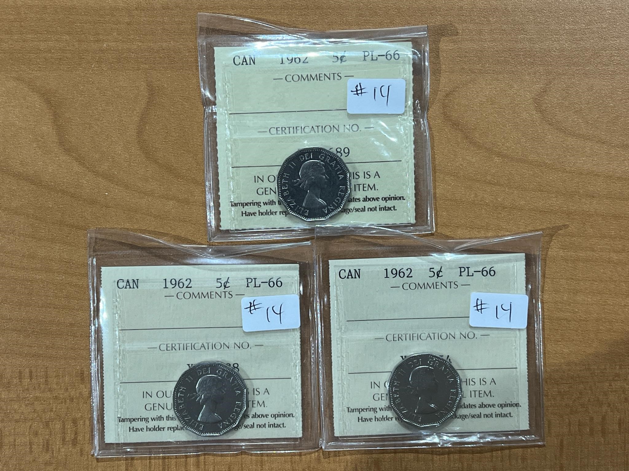 3- 1962 Cdn $05 ICCS Certified PL 66