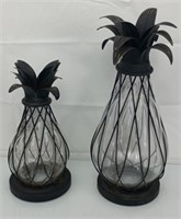 2 glass and metal pineapple figures