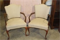 Pair of Queen Anne Style Wooden Arm Chairs
