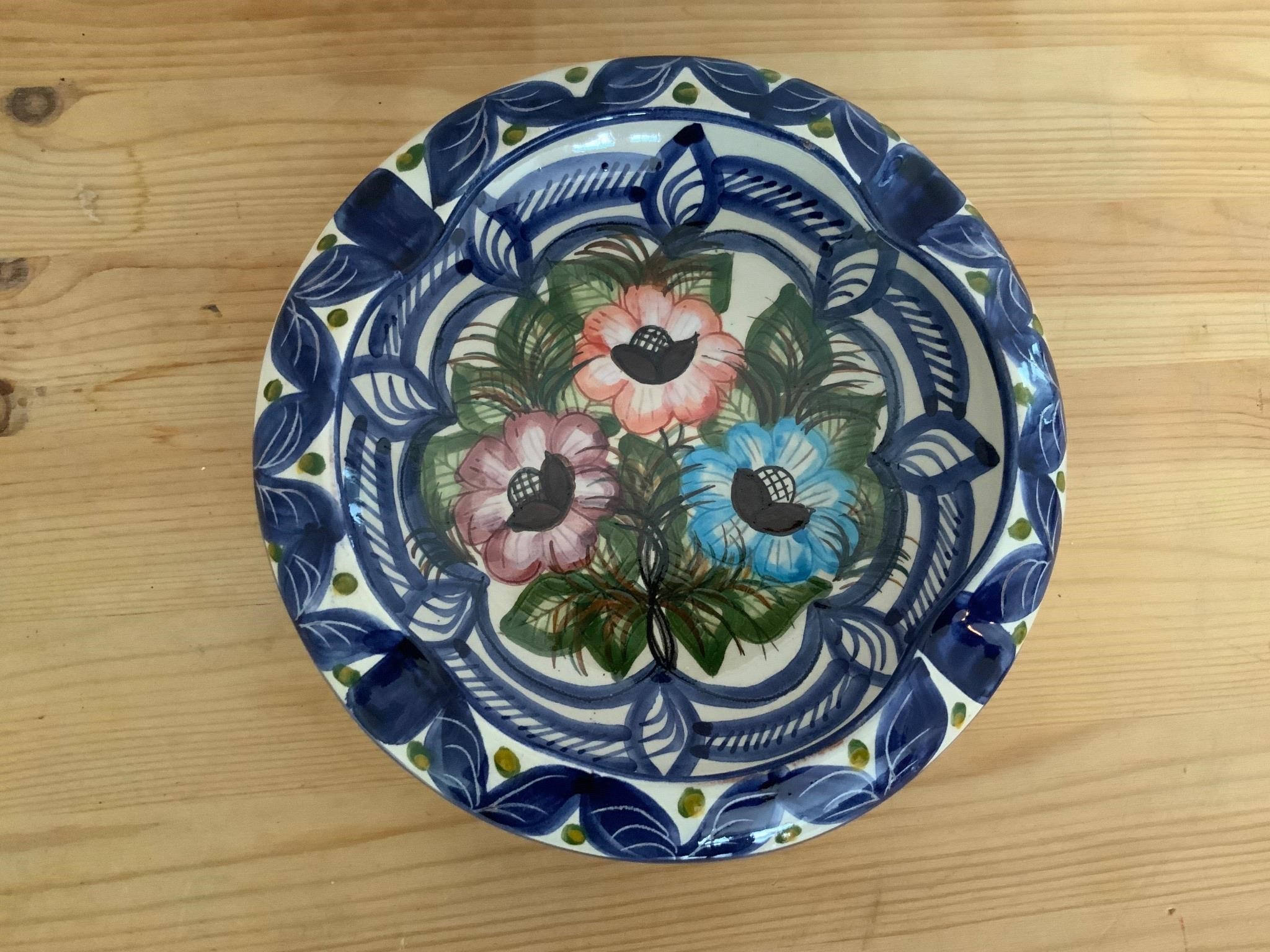 Blue Decorative Ashtray Ceramic Hand Painted.