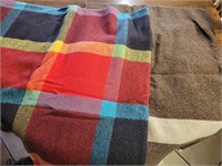 (1) Wool Blanket, (1) Plaid Blanket