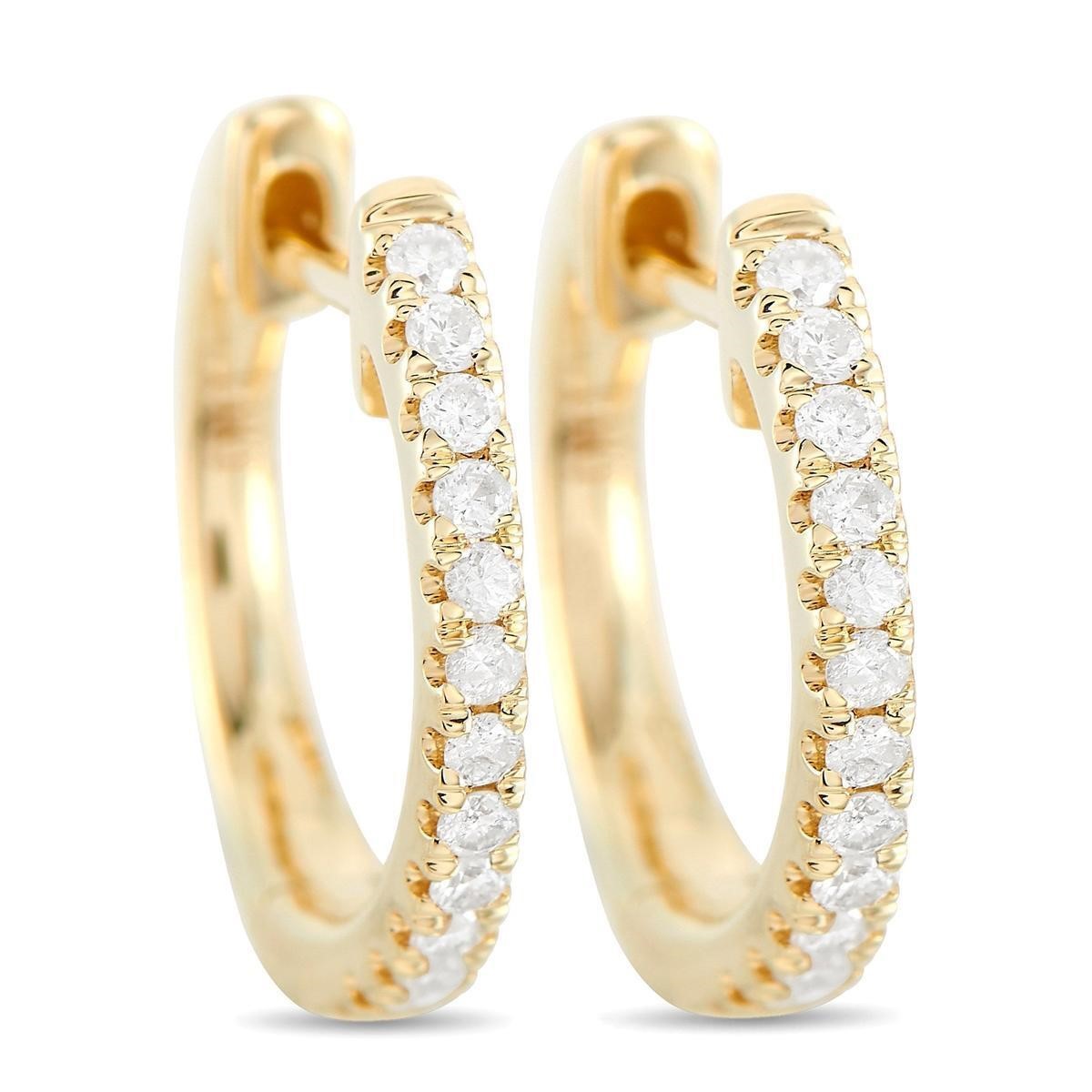 14K Yellow Gold 0.22ct Diamond Hoop Earrings