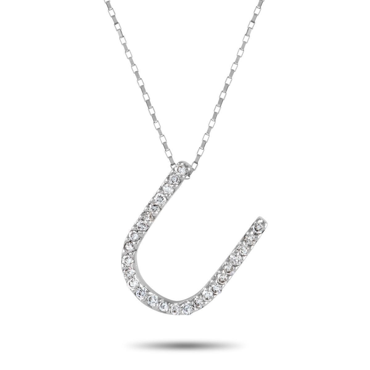 14K White Gold 0.17 ct Diamond U Initial Necklace