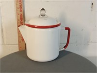 antique white with red trim Graniteware coffeepot