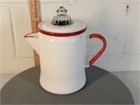 antique white with red trim Graniteware coffeepot