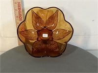 vtg Indiana Glass Amber Leaf bowl 7.5"