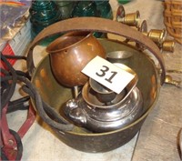 brass pot & other brass items