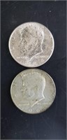 1 - 1964 and 1 - 1966 Kennedy half dollars