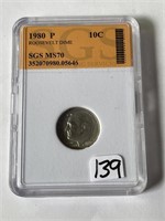 Certified SGS 1980-P Roosevelt Dime MS70