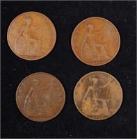 Group of 4 Coins, Great Britain Pennies, 1913, 191