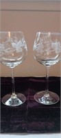 Pair of Etched Wine Glasses