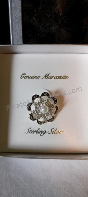 Sterling Silver Marcasite Boxed Pin