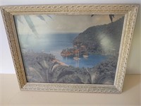 Vintage framed island and ships image