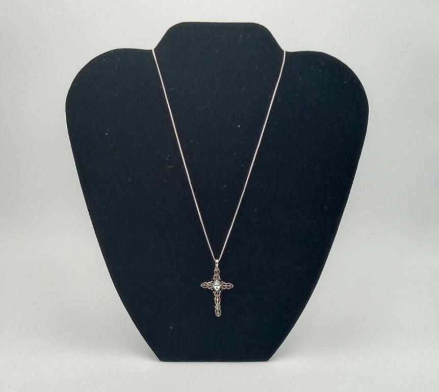 Sterling Gemstone Cross Pendant Necklace