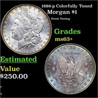 1886-p Morgan Dollar Colorfully Toned $1 Grades Se