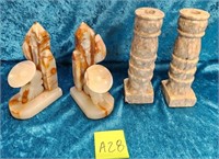 11 - PAIR OF BOOKENDS & CANDLESTICKS (A28)