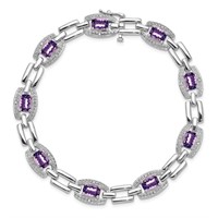 Sterling Silver Diamond and Amethyst Bracelet