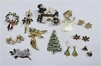 Collection of Christmas Holiday Brooches Earrings
