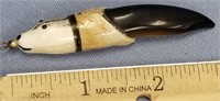 3" seal claw with ivory carved seal head, inset ba