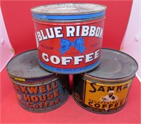 Vintage Coffee Can Lot 3 Sanka Maxwell House MORE