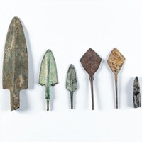 6 BRONZE / IRON ARROWHEADS & SPEAR