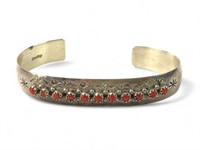 Vintage Coral & Sterling Silver Cuff Bracelet