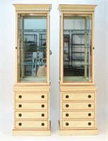 PAIR OF TALL PAINTED MIRRORED ETAGERE CHESTS