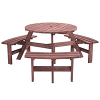 Panana 6-Person Circular Outdoor Wooden Picnic