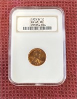 1955D LICOLN WHEAT CENT GRADED MS65 RD