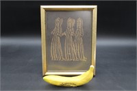 Old "Three Nuns In Prayer" Framed Gold Rubbing
