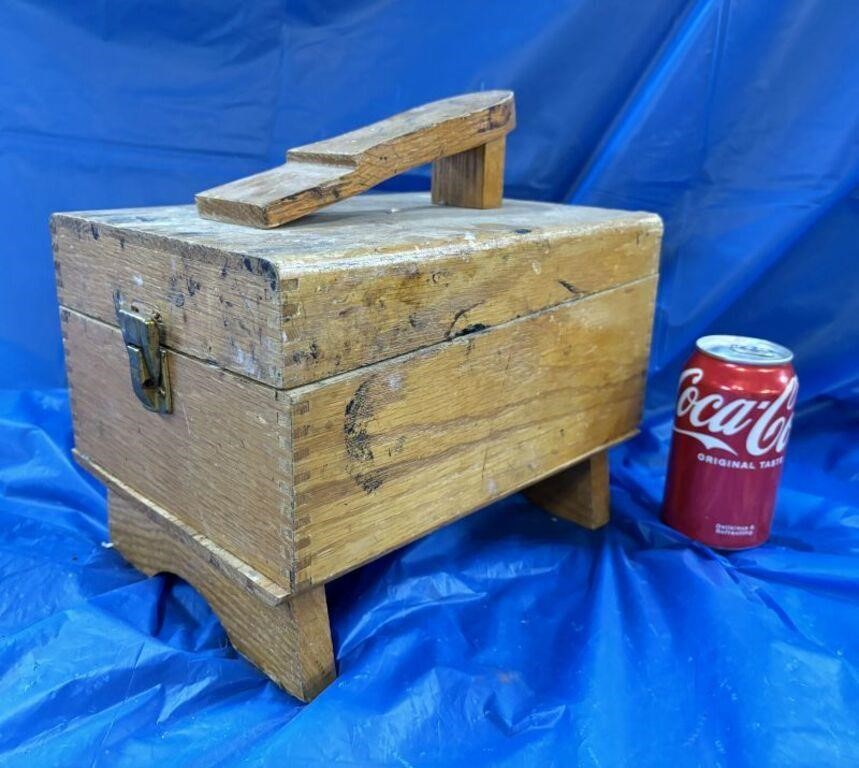 Vintage Wooden Shoe Shine Box with Contents