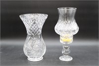 Vtg. Cut Glass Candle Lamp & Cut Glass Vase