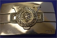 Belt Buckle With Lion In a V Silver Plated