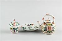 3 PC Famille Rose Porcelain Teapot& Teacup w/Plate