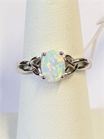 .925 Silver Opal Ring Sz 7   E