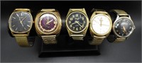(5) GOLD TONE MENS WATCHES