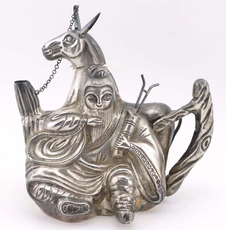 Sterling Silver Figural Tea Pot of Donkey & Man