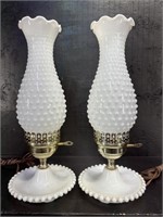 PR OF MILK GLASS HOBNAIL CANDLE LAMPS