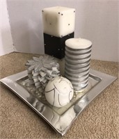 White and silver candle tray