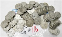 100 assorted silver halves, most Walking Liberty