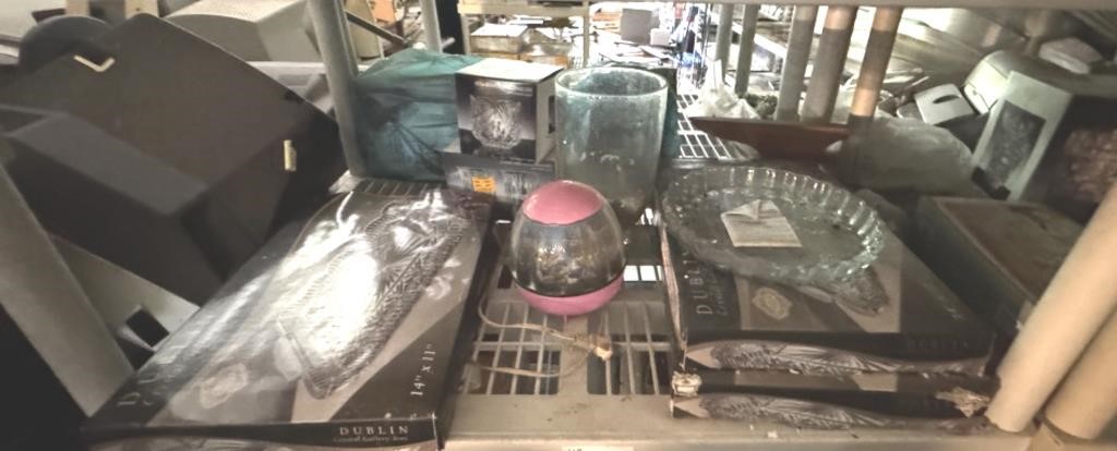 LOT OF GLASS AND MISC.- PLATTER, VASE AND MORE