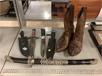 Hunting knives, sword and Justin boots