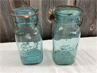 LOT OF 2 IDEAL BALL MASON SQUARE JARS WITH LIDS